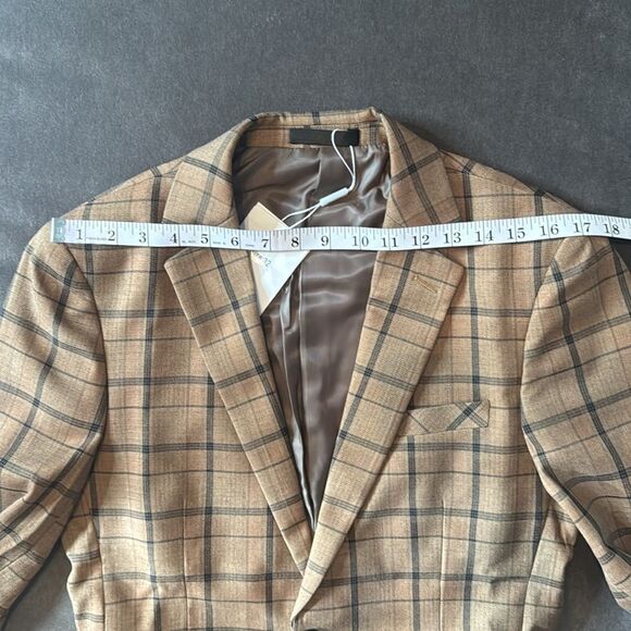 Men’s Brown Plaid 3 Piece Suit One Button Notched Lapel 32 Jacket 30 Pants NWT - Picture 8 of 16